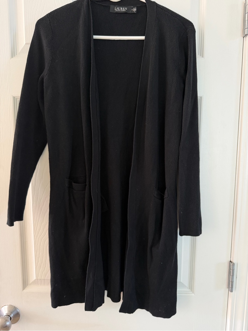 Lauren Ralph Lauren Black Ribbed Open-Front Cardigan Womens size Medium